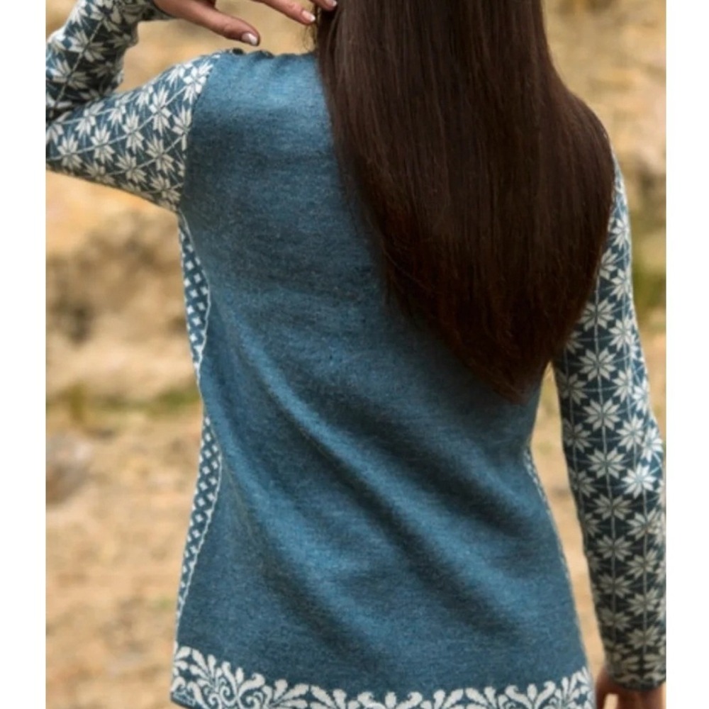 Classic Alpaca Womens S NWT Nordic Fair Isle Baby Alpaca Zip Cardigan Blue - Picture 9 of 10